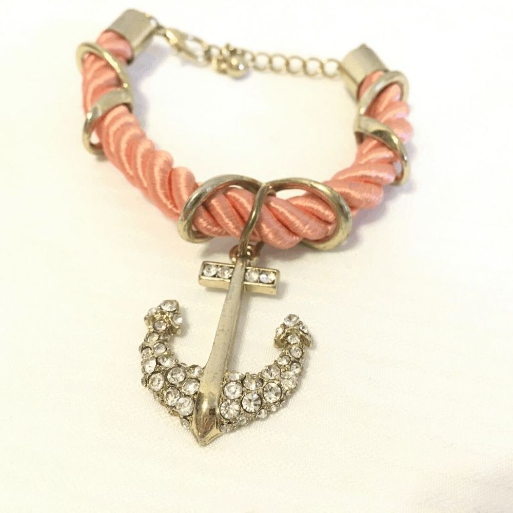 Pink & Gold Twisted Nylon Anchor - Nautical Bracelet 6.5"-9" Long